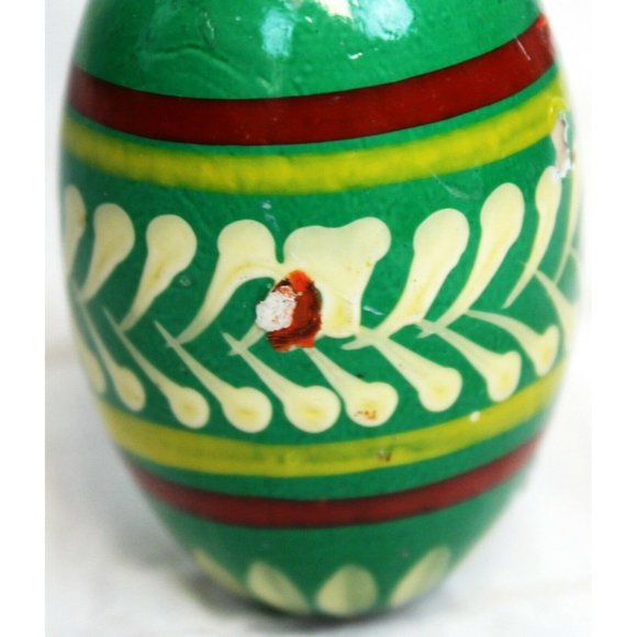 Polish Wooden Egg Ornament Painted Green Red Yellow Designs Christmas Holiday - Picture 3 of 11
